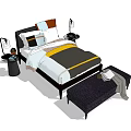Double Bed with Colorful Cushions Bed Bench Nightstands and Table Lamp with Coat