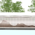 Modern Feature Wall Design With Mountain Shaped Metal Lines Water Pool And Green Trees