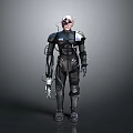 Futuristic Warrior Character Wearing Black Mechanical Armor With Bionic Enhancements