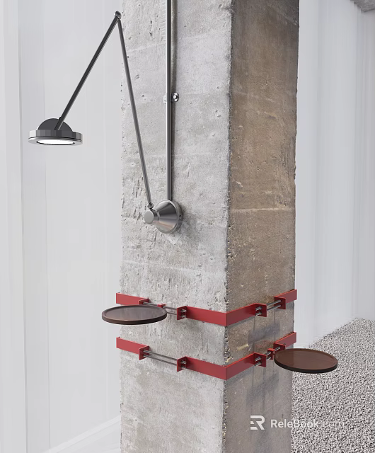 Sleek Modern Wall Lamp With Adjustable Metal Arm Mounted On Concrete Wall Design 3d model 