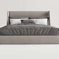 Modern Double Bed With Grey Bedspread Upholstered Headboard And Decorative Pillows 3d model