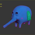 Cartoon Blue Elephant 3D Character With Pink Cheeks And Feet On Dark Background Shiny Reflection