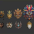 Colorful Elaborate Decorative Masks With Various Designs For Home Decor And Festival Use