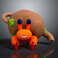 Cute Cartoon Character Creature With Brown Round Body Orange Legs Blue Eyes And Green Details