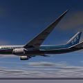 Blue and White Boeing 787 Passenger Airplane Flying in Clear Blue Sky