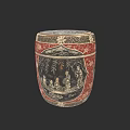 Traditional Carved Ceramic Vessel With Red Black Patterns And Figure Tree Engravings