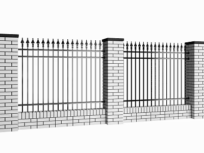 Decorative Iron Fence Structure With Red Brick Wall And Concrete Pillars 3d model