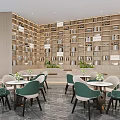 Modern Sales Office Negotiation Area With Full Wall Wooden Bookshelf And Comfortable Elegant Seats