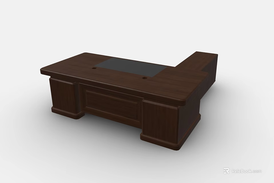 Dark Brown Wooden Office Desk With Spacious Desktop And Drawer Storage 3d model 