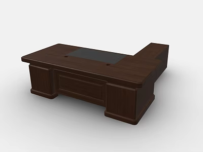 Dark Brown Wooden Office Desk With Spacious Desktop And Drawer Storage 3d model