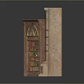 Arched Window Bookshelf With Books And Decorative Arched Doorway With Clock