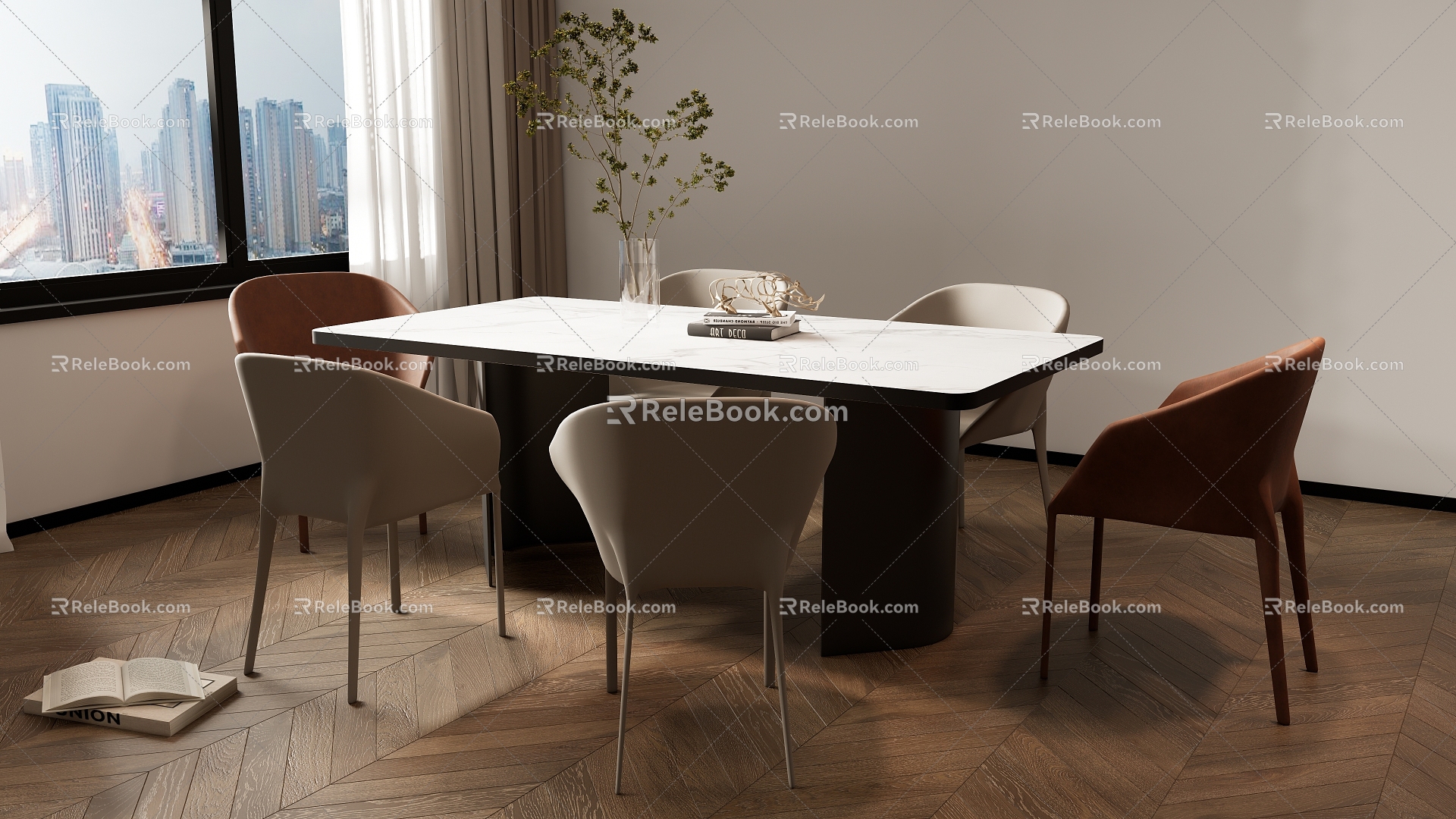 Modern Simple Dining Table and Chair Combination Jewelry Ornaments 3d model