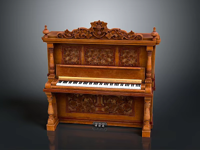 Antique Ornate Wooden Piano With Intricate Carvings Classic Keyboard And Decorative Frame 3d model