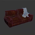 Cozy Brown Leather Sofa With White Blanket For Living Room Furniture