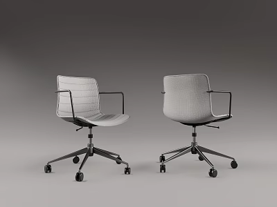 Two Modern Office Chairs With Textured Fabric Seats Armrests Black Metal Base And Rolling Wheels 3d model
