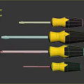 Set of Four Different Size Screwdrivers with Yellow Black Handles and Metal Tips