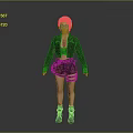 Human Female Character 3D Model with Leather Jacket Crop Top Shorts Thigh Straps and Boots