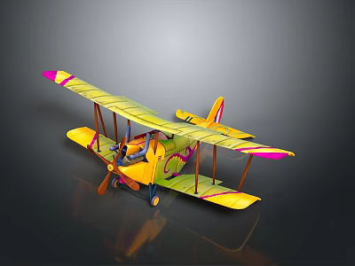 Colorful Biplane Model With Yellow Pink Wings And Open Cockpit Propeller 3d model