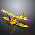 Colorful Biplane Model With Yellow Pink Wings And Open Cockpit Propeller