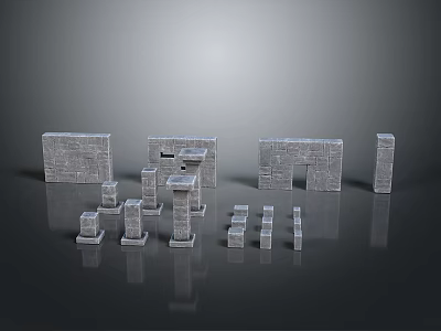 Scene Building Components With Stone Walls Columns Doorway And Various Modules 3d model