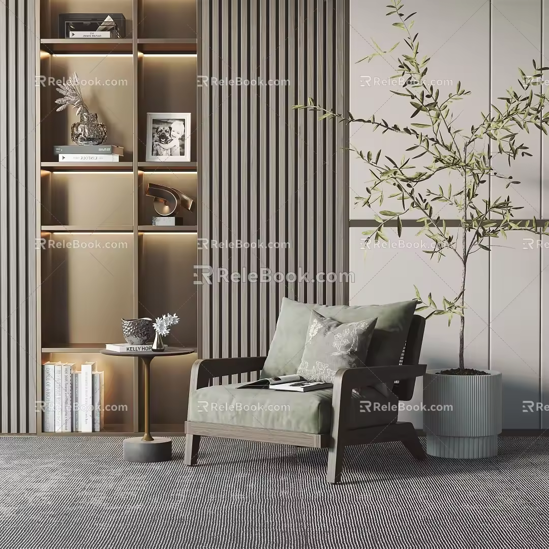 Modern single sofa leisure chair side combination 3d model