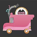 Cute Pink Donut Truck With Decorative Donut On Top And Sweet Mobile Cart Design