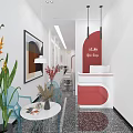 Modern Hair Salon Interior With White Walls Red Accents Arched Mirrors And Styling Chairs