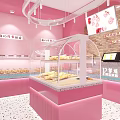Pink Exterior Dessert Shop With Glass Windows And Modern Baking Displays