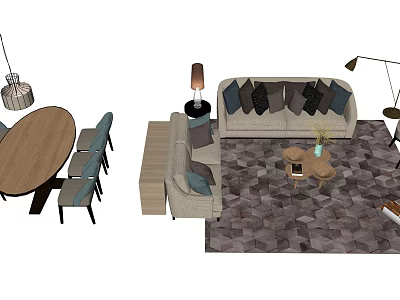 Modern Living Room Interior With Sofa Coffee Table Set Throw Pillows Area Rug And Floor Lamp 3d model