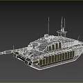 Military Camouflage Tank With Long Cannon Turret Antenna And Protective Cage
