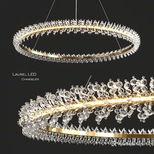 Modern Crystal Laurel LED Chandelier Featuring Gold Frame And Hanging Crystals 3d model 