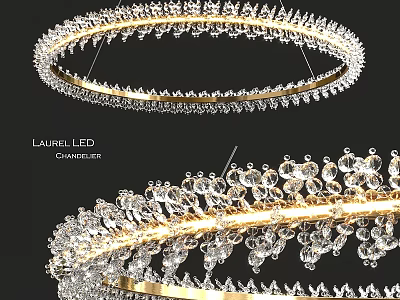 Modern Crystal Laurel LED Chandelier Featuring Gold Frame And Hanging Crystals 3d model