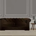 Classic Brown Tufted Two Seater Sofa With Side Table And Table Lamp 3d model