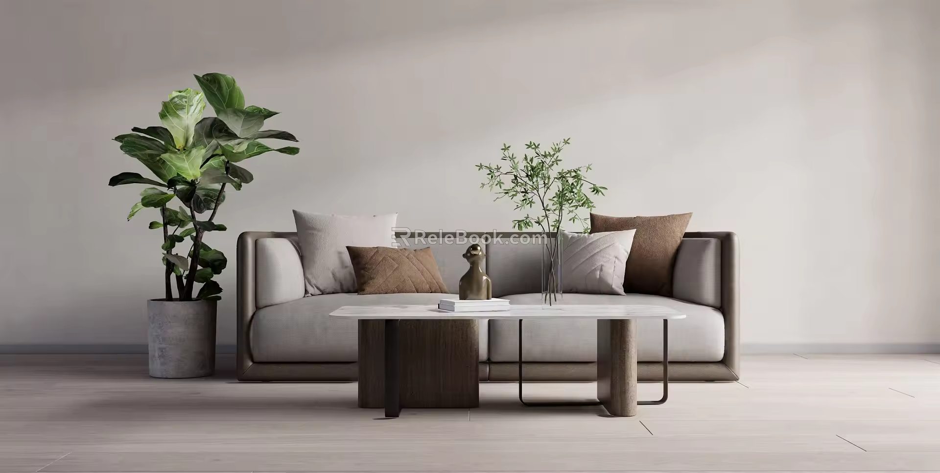 Modern Double Sofa Double Sofa Coffee Table Combination 3d model