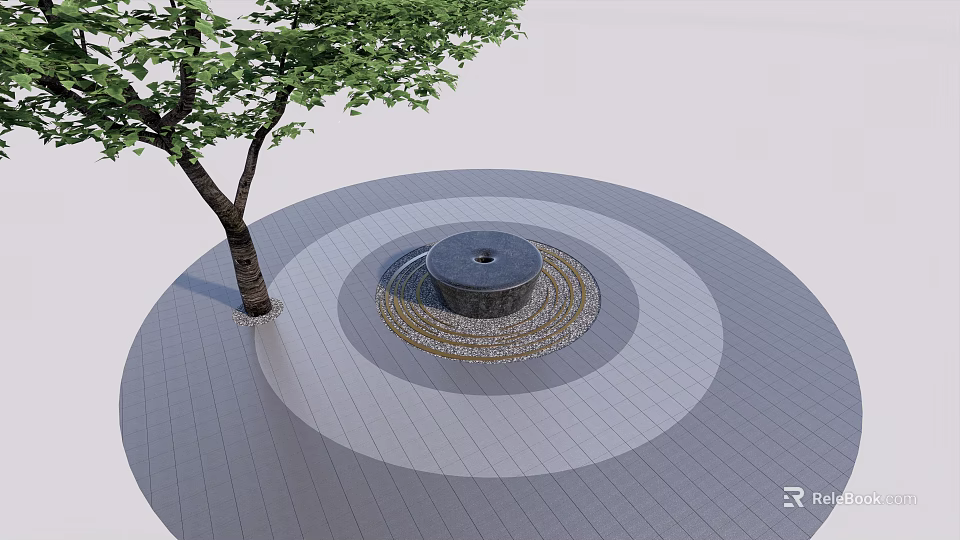 Garden Ornament With Central Water Feature And Circular Paving Around Tree 3d model 