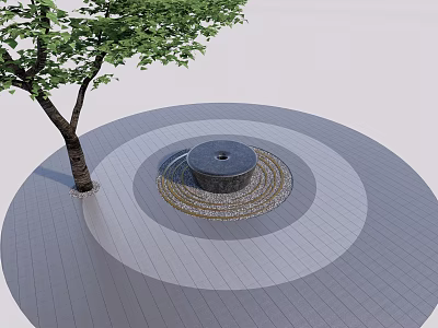 Garden Ornament With Central Water Feature And Circular Paving Around Tree 3d model