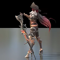 Fantasy Female Game Character With Red Hair Horned Hat Armor Outfit Bow And Staff