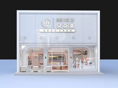 Modern Dessert Shop With Glass Facade Interior Treat Displays And Cozy Seating 3d model