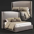 Gray Leather Headboard Double Bed With Plaid Pillows White Sheets And Blanket 3d model