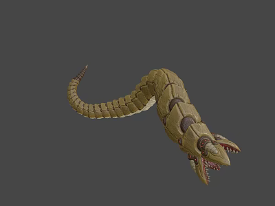Brownish Yellow Segmented Creature 3D Model With Open Mouth And Sharp Teeth 3d model