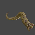 Brownish Yellow Segmented Creature 3D Model With Open Mouth And Sharp Teeth