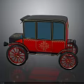 Classic Red Vintage Car With Blue Windows Black Roof Red Spoked Wheels And Ornate Design
