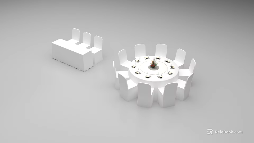 Modern Round Dining Table Set With Chairs And Bench For Dining Space 3d model 