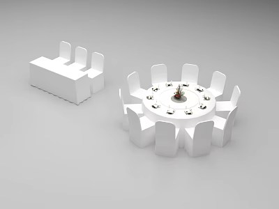 Modern Round Dining Table Set With Chairs And Bench For Dining Space 3d model