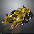 Futuristic Yellow And Black Spaceship 3D Model For Space Exploration With Technical Components 3d model