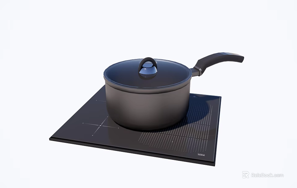 Black Kitchen Pot Placed On Modern Electric Hot Plate Appliance 3d model 