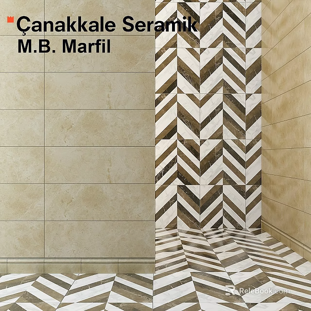 M B Marfil Beige Tiles With Herringbone Pattern For Wall And Floor 3d model 
