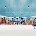 Indoor Snow Ice Skating Rink Fitness Activity With People Mountain Backdrop And Benches