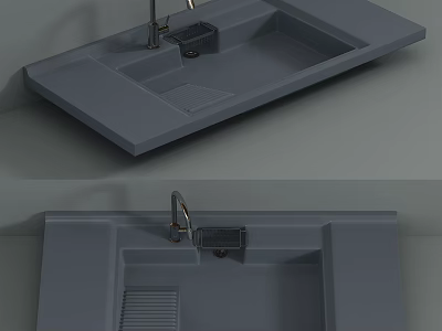 Modern Minimalist Gray Stone Washbasin with Integrated Countertop and Faucet 3d model
