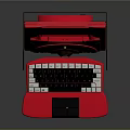 Modern Red Electronic Device Structure With Blue Screen Keyboard And Stand